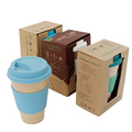Wholesale BPA Free Reusable Biodegradable Bamboo Fiber Coffee Cup With Silicone Lid 400ml